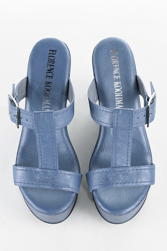 Prussian blue women's fully open mule sandals.. Top view - Florence KOOIJMAN